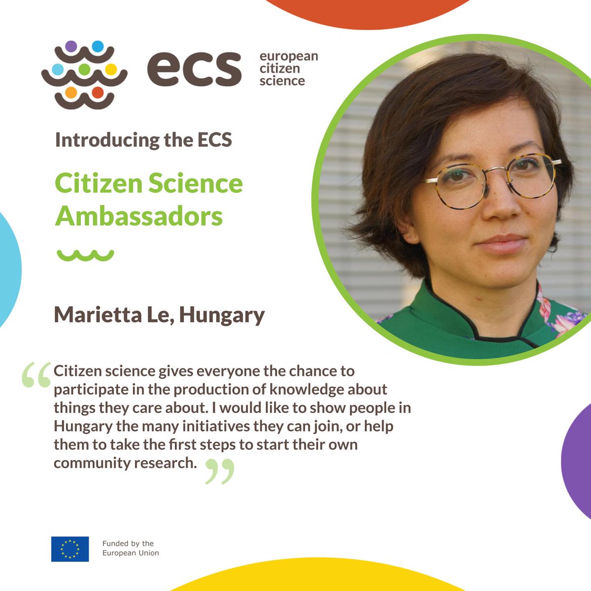 ➊➎ ECS #CitizenScience Ambassador from #Hungary: Marietta will help people to take the first steps to start their own community research. She has joined the group of ECS ambassadors to foster #CitizenScience in her country.
@lemarietta 
@EU_Commission 
@REA_research