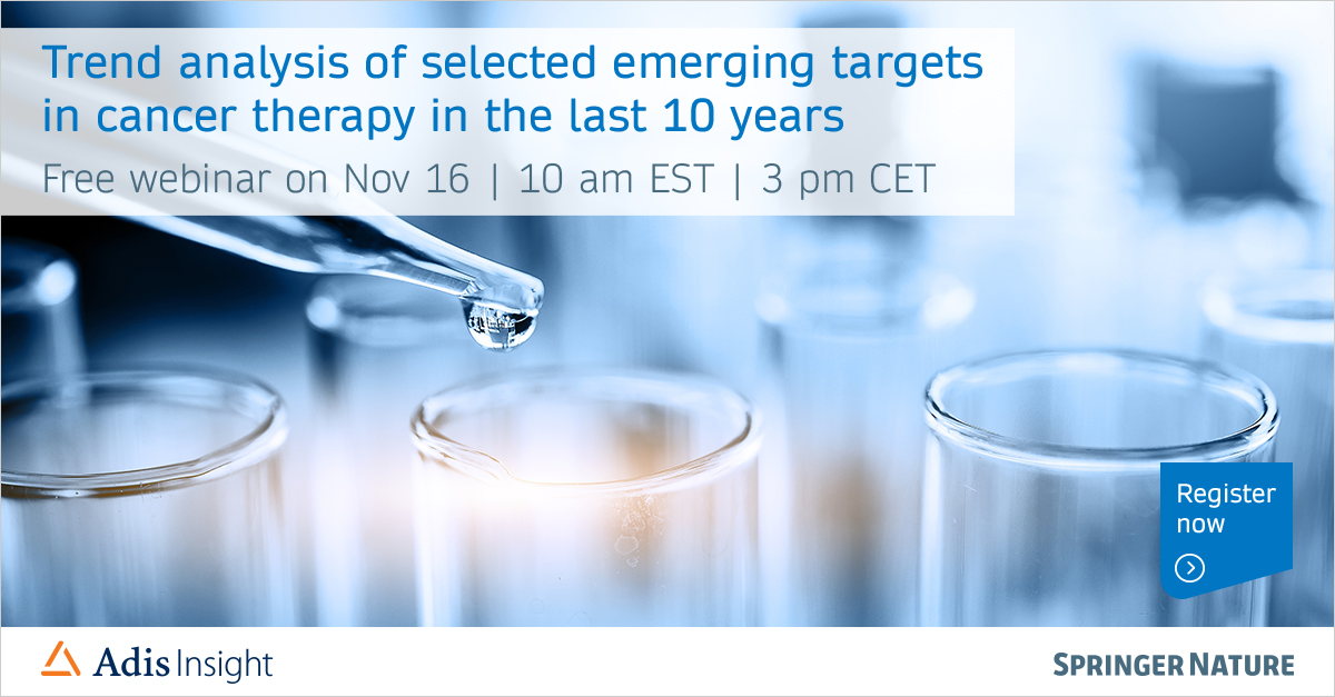 💡Interested in ‘Emerging Targets in Cancer Therapy’? Sign up for our free #webinar on Nov 16 & get access to the new AdisInsight report on the topic: bit.ly/3rZRxnH #Cancer #CancerTherapy #Pharma #Emerging Targets