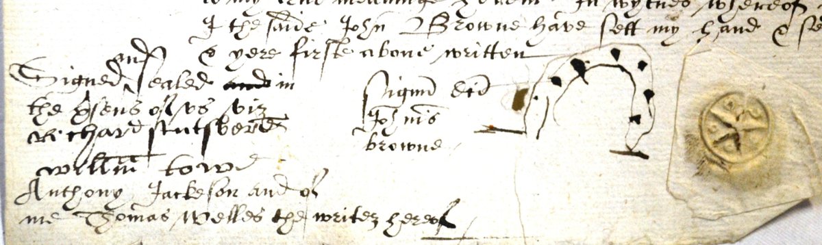 HertsArchives's tweet image. In the 16th Century, not everyone could read and write. When making a will (which required a signature) some people, instead of marking an "X", drew their own styled mark as seen here on this 1591 will of John Browne, blacksmith.

#FamilyHistoryFriday #FamilyHistoryMonth #Wills