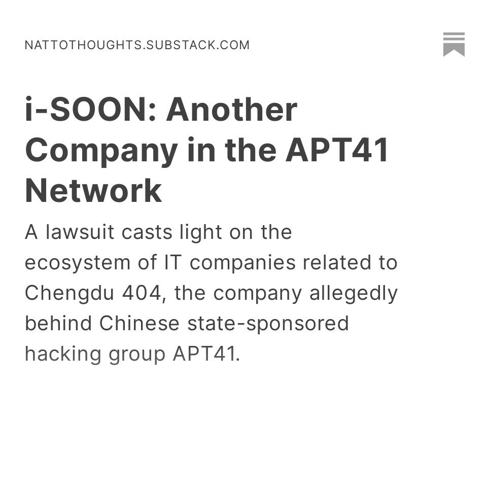 MeiDanowski's tweet photo. What are i-SOON’s connections with Chengdu 404, the company behind #APT41? Did Sichuan i-SOON and Chengdu 404 partner in mobile attacks? Could Sichuan i-SOON stand behind Redhotel/Earth Lusca operations?
https://t.co/NWE0m7CT7P
#apt #apt41 #Chengdu404 #RedHotel #EarthLusca https://t.co/Le3lZKWfsL