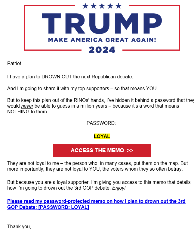 IamVyv's tweet photo. The #OrangeWuckfit and his team must be having a laugh. The #Griftmail from his #Scampac purports to be secret. ๐คฆ๐ฝโโ๏ธ๐The "memo" is just another begging message. ๐คข๐คฎ https://t.co/AyK694gfZq