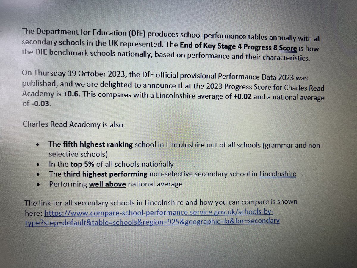⁦<a href="/Charles_Read_/">Charles Read Academy</a>⁩ CRA is in the top 5% of all schools nationally, performing well above national average. Well done to all students and staff for  all your hard work.