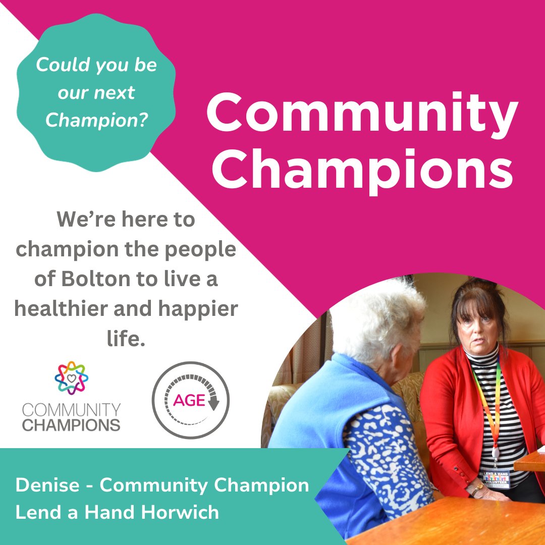 Bolton's Community Champions (@boltonchampions) on Twitter photo Community Champion Denise is the founder of <a href="/LendHandHorwich/">Lend a Hand in Horwich and surrounding areas</a>
Denise supports residents of Horwich while using her Community Champion knowledge to promote those all important Public Health messages!
Think you could become a Community Champion like Denise?letskeepboltonmoving.co.uk/communitychamp… Community Champion Denise is the founder of <a href="/LendHandHorwich/">Lend a Hand in Horwich and surrounding areas</a>
Denise supports residents of Horwich while using her Community Champion knowledge to promote those all important Public Health messages!
Think you could become a Community Champion like Denise?letskeepboltonmoving.co.uk/communitychamp…