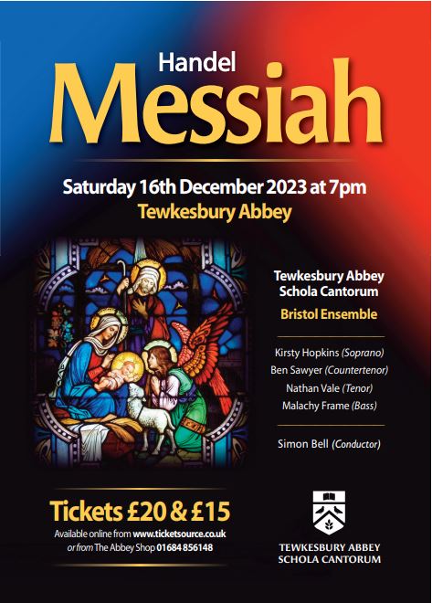 Tickets are now available for our annual performance fo Handel Messiah on Friday 16 December at 7pm (Tewkesbury Abbey). There is an early bird discount (2 for 1) available online (ticketsource.co.uk) or by phoning 01684 856148