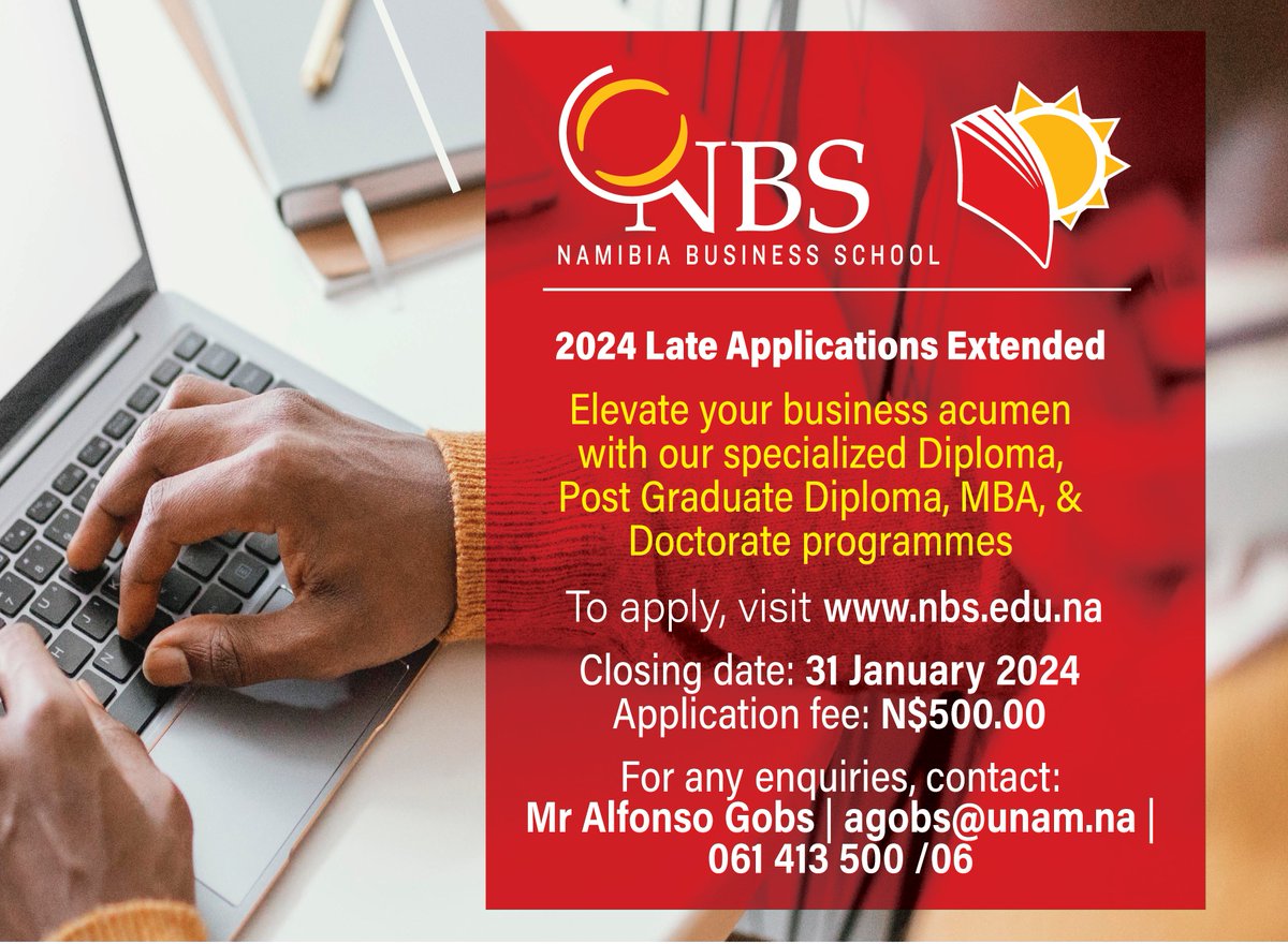 NBS_Namibia's tweet image. Exciting News! 🚀 We&apos;ve extended our late applications deadline to 31 January 2024! Don&apos;t miss your chance to join our 2024 intake. Apply now!

#ExtendedApplication #JoinNow #2024Intake