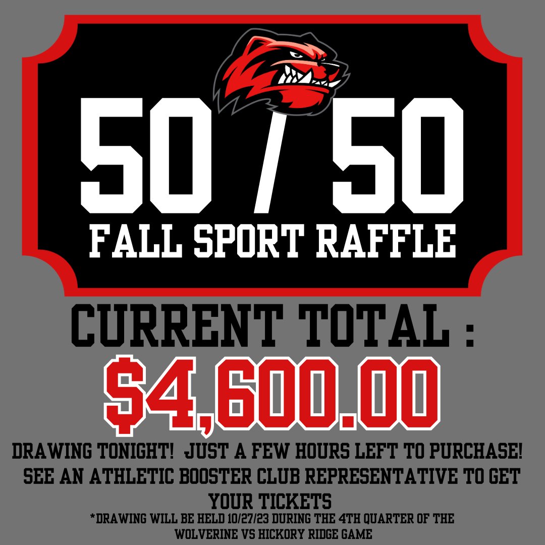 Just a few hours left to purchase your tickets!  Drawing will be tonight during the 4th Quarter of the Varsity Football game - you do not need to be present to win!