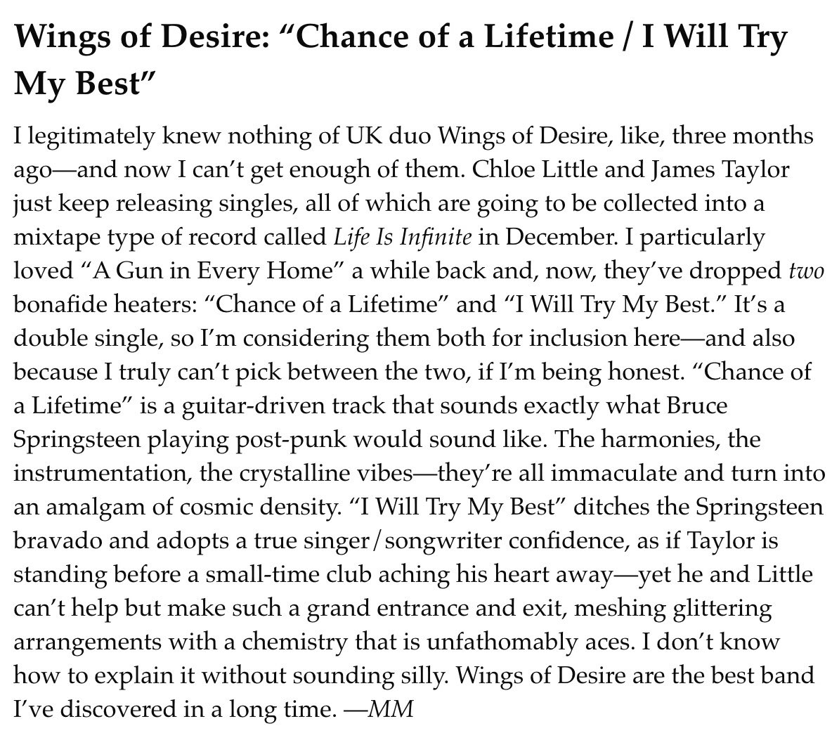 ‘An amalgam of cosmic density. Wings of Desire are the best band I’ve discovered in a long time.’ Thank you Paste Magazine for including us in this weeks best new songs 🤍 pastemagazine.com/music/best-son…