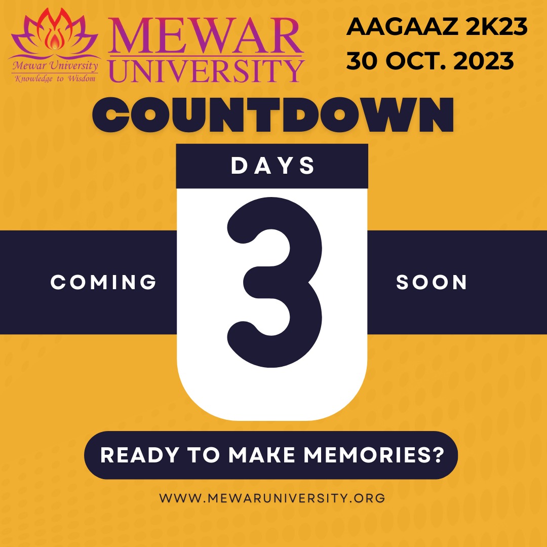 universitymewar's tweet photo. Dear Freshers, ONLY 3 DAYS LEFT!
Get ready for AAGAAZ 2K23 Event this Oct. 30, 2023.
#FreshersParty #WelcomeCeremony #UniversityLife #Freshers2023 #MewarUniversity #CampusEvents #Cuet #CulturalEvent #ArtAndMusic #FunAndEntertainment #AdmissionsOpen #TopUniversityInRajasthan https://t.co/3CeKx5XEZj