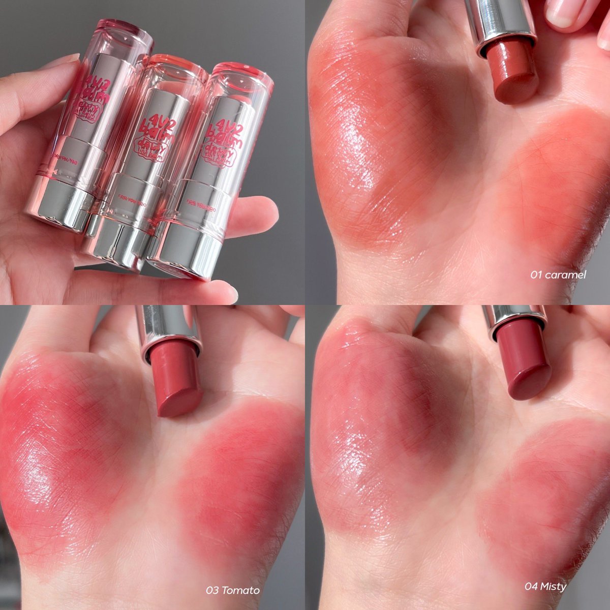 4U2 ทำลิปบาล์มมีสีแล้วววว 10 สี ไปเลยค่ะจุกๆ รุ่น Dewy Tint Balm เนื้อเกาะปากดีมากกกก ชุ่มชื้นเหมือนกินน้ำครบ 8 แก้วทุกวัน ปากแห้ง ปากลอกต้องมีติดเป๋าซักแท่ง ทางเรายกให้ 3 สีนี้คือสีโปรด 01,03,04 
#4u2ลิปบาล์ม #ปากเด้งดึ๋ง