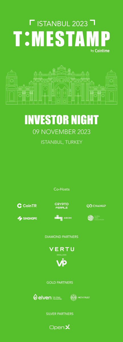 MetaTrustLabs's tweet image. 🔥🔥🔥 Join us at the @Cointime_global investor night on Nov  9th, where we will be the gold partner of this exclusive event for the Web3 industry! 

Meet us in Istanbul 🇹🇷

🔗Link：timestamp.cointime.ai/istanbul

#Cointime #MetaTrust #Web3