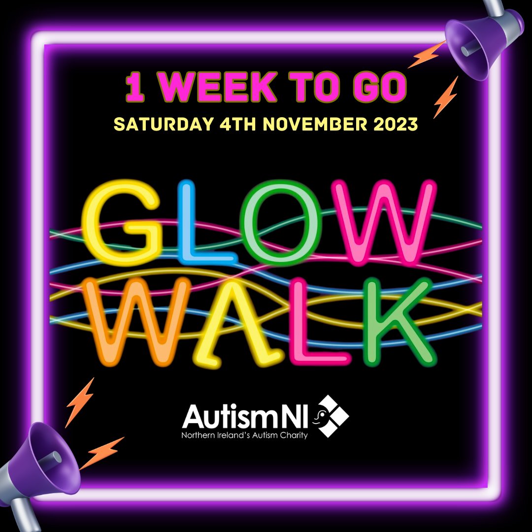 AutismNIPAPA's tweet photo. ONE WEEK TO GO! 🌟✨🌙
Our #GlowWalk is only a week away and we can't wait! Get your glow sticks ready, dress up in your brightest neon gear, and light up the night for our #autism community.
It's FREE to sign up, visit https://t.co/X2hXVr2IiS
#sponsoredwalk #inclusivesociety https://t.co/6HniHT2cUM