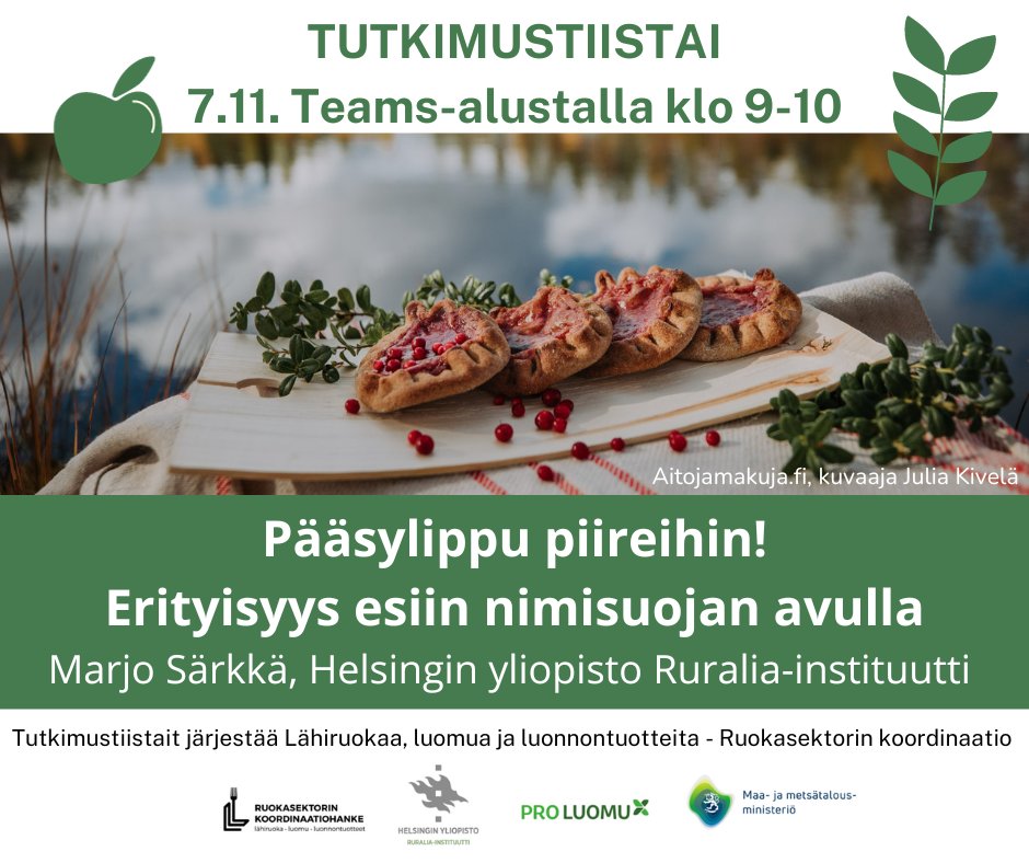 Voiko #nimisuoja'merkintä olla pääsylippu piireihin? Ainakin se tarjoaa keinon tuoda esiin erityisyyttä ja erilaistaa tuote muista vastaavista. Ruokasektorin Tutkimustiistaissa 7.11. klo 9-10 kuulet lisää. Linkki lähetykseen ja lisätietoja aitojamakuja.fi/event/ruokasek… <a href="/Ruralia_UH/">Ruralia-instituutti</a>