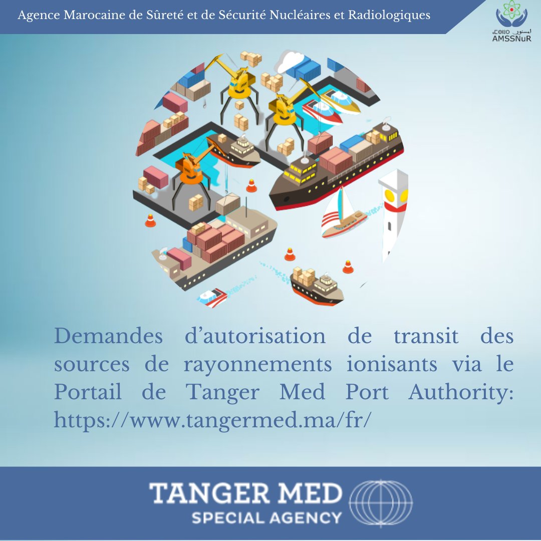 AMSSNuR's tweet image. AMSSNuR a dématérialisé les demandes de transit des sources de rayonnements ionisants via la plateforme Tanger Med Port Community System.

#AMSSNuR #SIGAM #Digitalisation