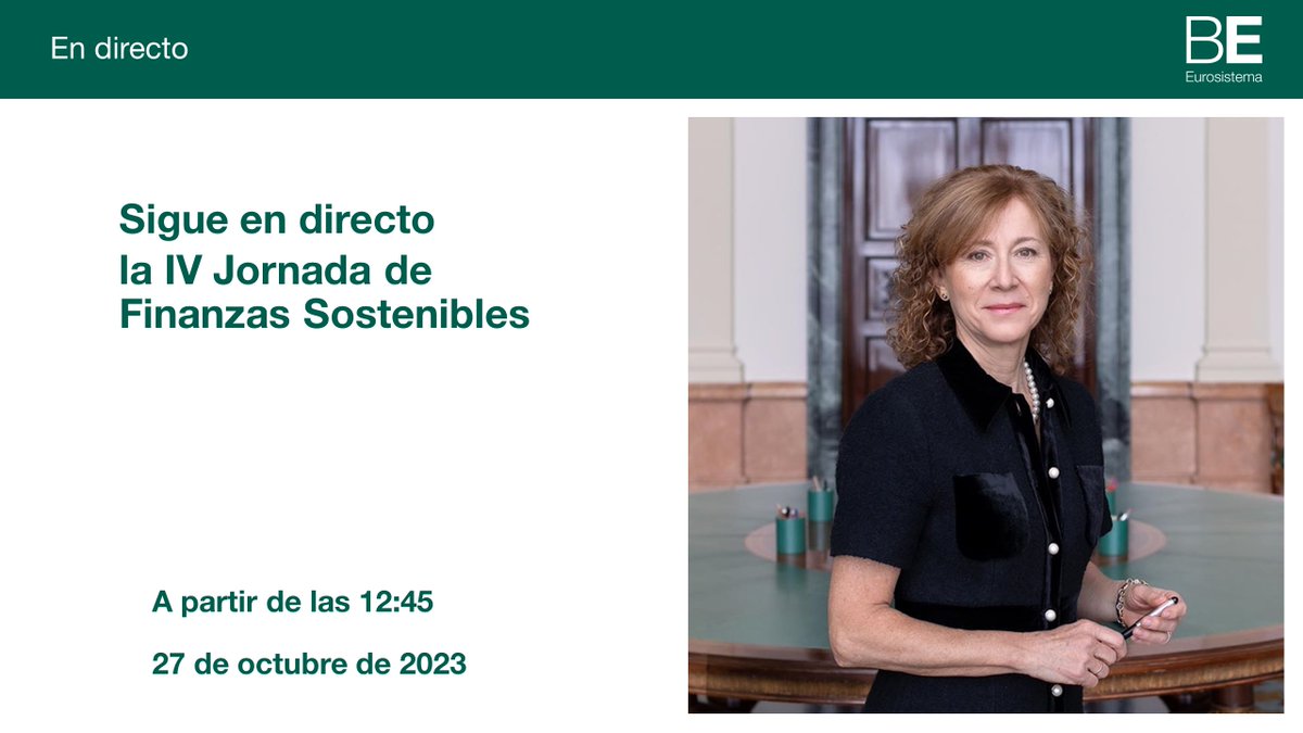 La subgobernadora #bdeMDelgado interviene a las 12:45 en la mesa redonda: "Sector financiero por la descarbonización" en la IV #JornadaFinanzasSostenibles organizadas por <a href="/SomosABANCA/">ABANCA</a>  Regístrate para seguirlo en directo 📽️ suite.apd.net/login #bdeDiscursos