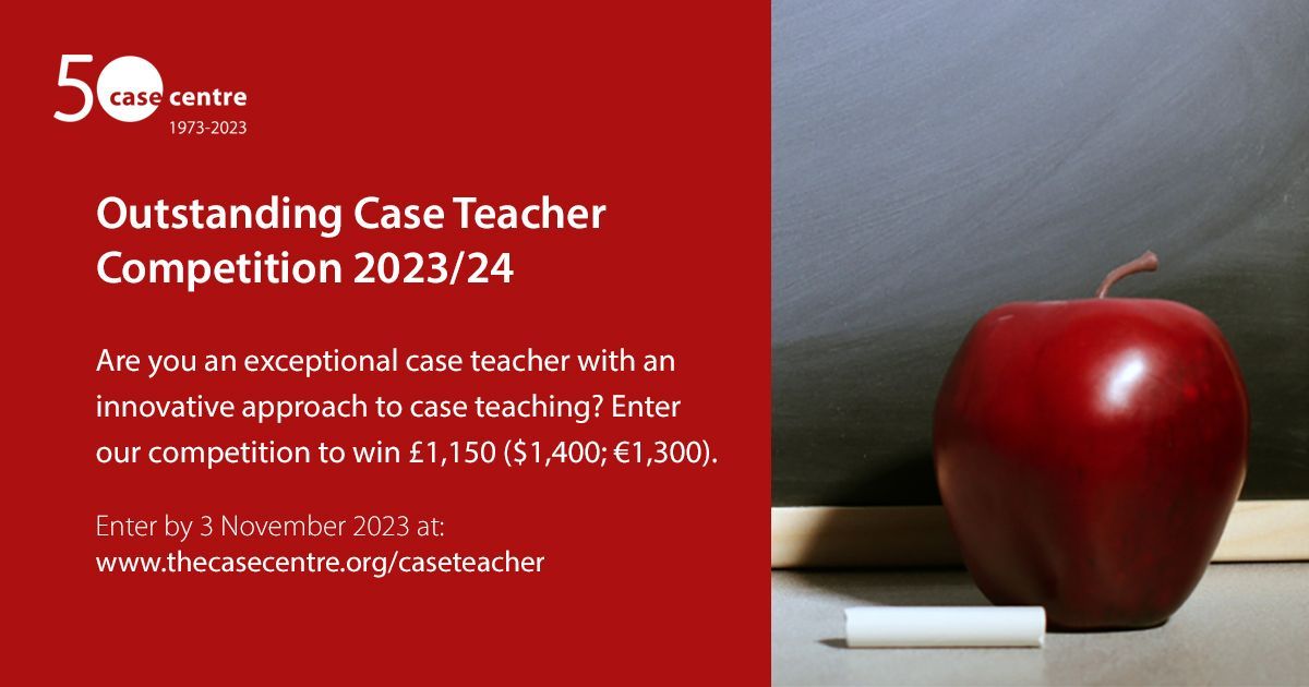 ICYMI | Want to be recognised as an exceptional #casemethod teacher who achieves excellence through innovative and creative approaches to #caseteaching? Why not enter our Outstanding Case Teacher competition? The entry deadline is 3 November 2023. 👉 thecasecentre.org/caseteacher