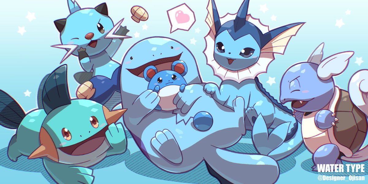 ポケモン 水タイプ 手描き イラスト A4大サイズ ポケモン 水タイプ