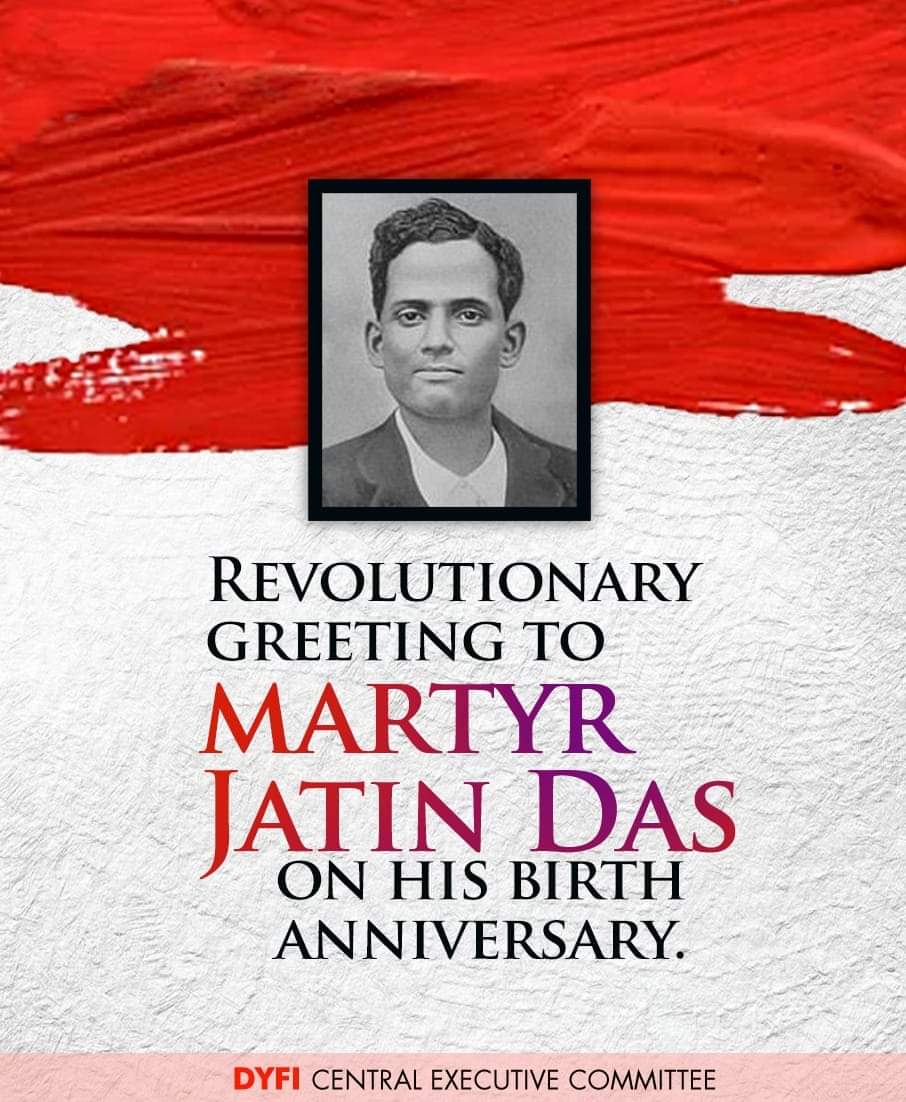dyficec's tweet photo. Remembering Jatin Das, revolutionary martyr of the country on his birth anniversary!

#JatinDas #MartyrsLongLive https://t.co/cTKD2keGxc