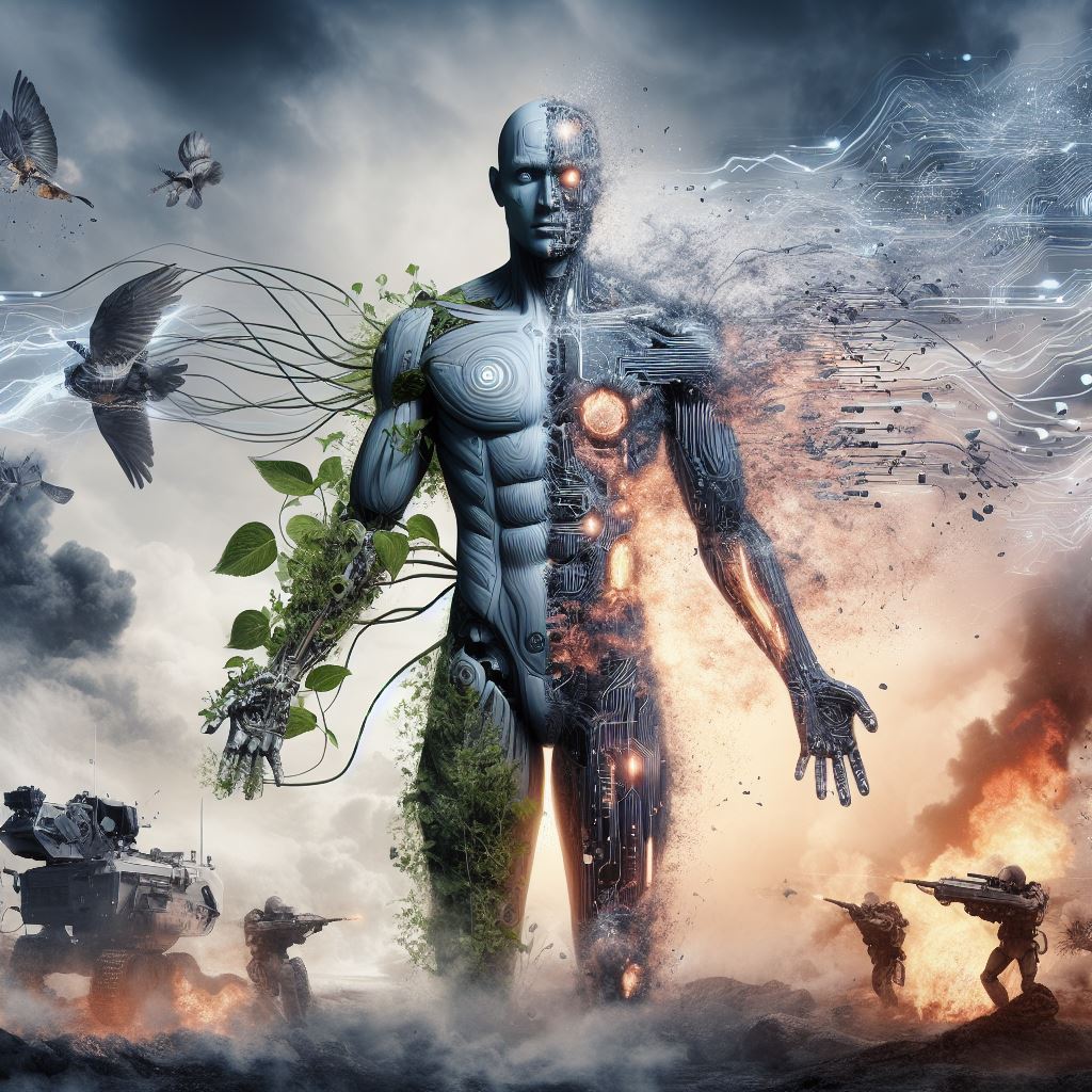 VarunChhangani's tweet image. “Future belongs to man-machine hybrids? 

Will there be a robot-human war? 

We investigate with AI. Embrace the blend of biology &amp;amp; tech. 

Harmony, not conflict, will define our future.

 #AI #FutureTech #ManAndMachine #HarmonyNotWar #AIArtwork #aiartdaily #creativity #creation