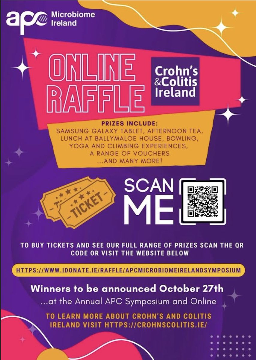 Michelle O Connor (@michelleoc12) on Twitter photo Last chance to grab some tickets in our raffle in aid of Crohn’s & Colitis Ireland at the annual <a href="/Pharmabiotic/">APC Microbiome Ireland</a> APC Symposium, organised by the APC Postgraduate Association. Some really good prizes up for grabs for such a brilliant charity! Closes at 2pm!
idonate.ie/raffle/APCMicr… Last chance to grab some tickets in our raffle in aid of Crohn’s & Colitis Ireland at the annual <a href="/Pharmabiotic/">APC Microbiome Ireland</a> APC Symposium, organised by the APC Postgraduate Association. Some really good prizes up for grabs for such a brilliant charity! Closes at 2pm!
idonate.ie/raffle/APCMicr…
