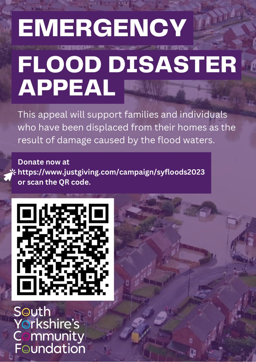 Thank you to everyone who has donated to help residents affected by the flooding. If you would like to help, South Yorkshire Community Fund has set up a JustGiving page to support those impacted by the flooding➡️ justgiving.com/campaign/syflo…