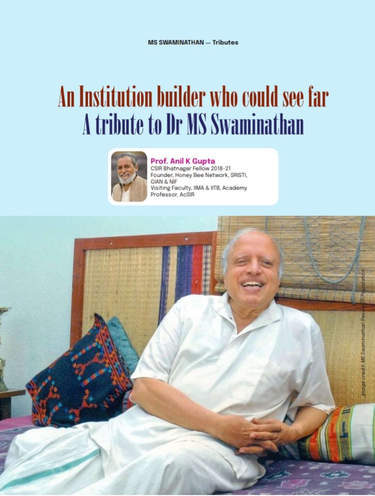November 2023 issue of @ScienceReporte1 carrying tributes to Prof. MS Swaminathan is just out. Tributes by Dr Kasturirangan, @rameshmashelkar & @anilgb. niscpr.res.in @CSIR_NIScPR @doctorsoumya @CSIR_IND @IndiaDST @mssrf