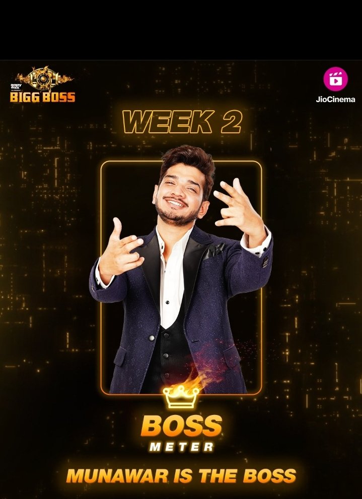 Congratulations #MKJW .
#MunawarFaruqui won Boss Meter
Of Week 2
Very Very Very Happy 🥰
Now It's time to
#BBKingMunawar activity 
Start using it in below colors official tweet 
#BIGGBOSS17 #BB17