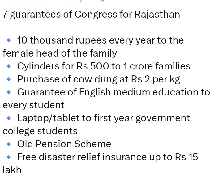 KukiMinjoy's tweet photo. #RajasthanElection2023
#CongresGovernment
@INCIndia @INCRajasthan
The 7 Guarantees of Congress for Rajasthan.
The guarantee list are below in the photo 👇
#Congress4progress
#RajasthanCongress
@SachinPilot
@ashokgehlot51
@kharge @RahulGandhi @KimHaokipINC @Jairam_Ramesh https://t.co/0iVoON9UTU