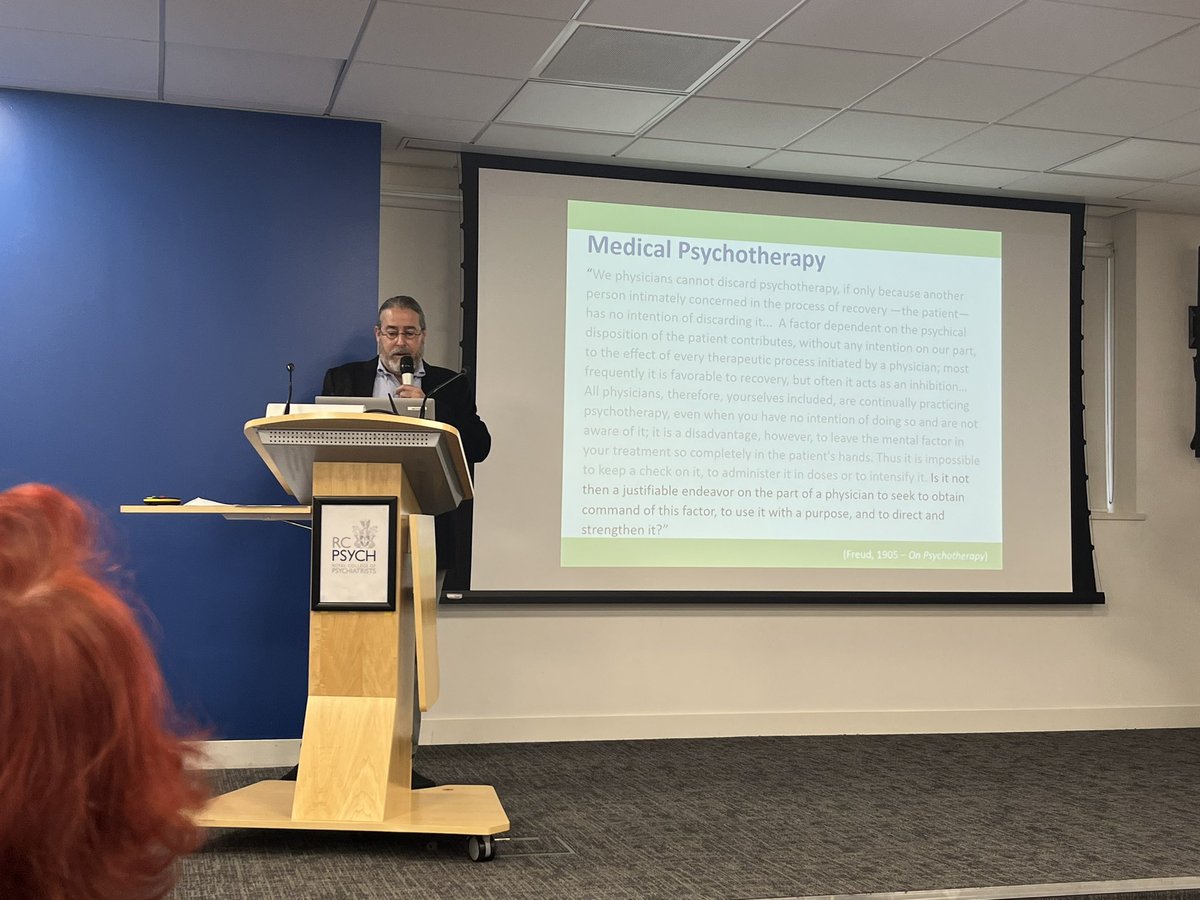 dr_l_evans's tweet photo. Really enjoying the day so far on psychodynamic prescribing! Great talks from David Mintz on the science and art of pharmacotherapy. #medpsychday2023 https://t.co/mtWlNEGix8