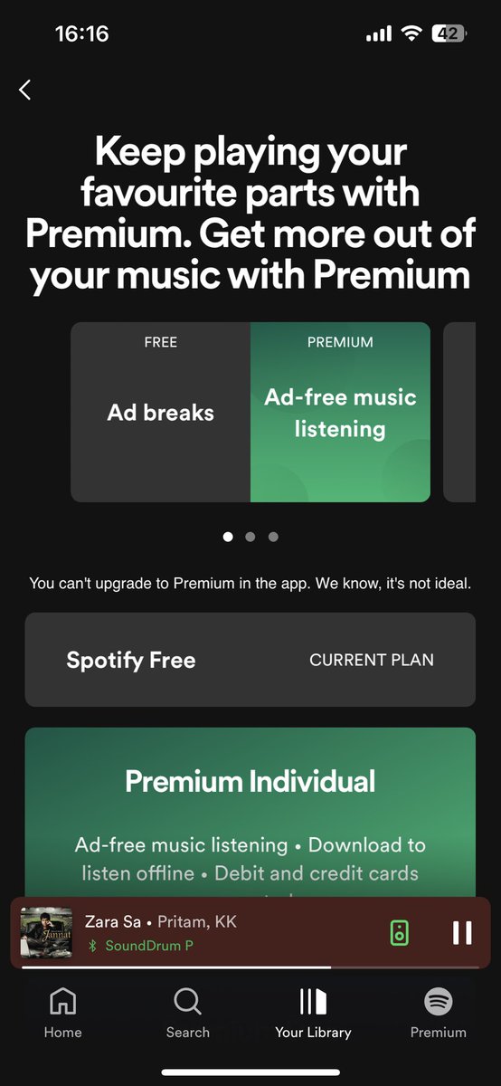 jarjee14's tweet photo. @spotifyindia &amp; @Spotify 

Disabling basic functions wont increase your Premium users!
You’ll just lose the market to someone who is willing to offer it for free.

This is pure EVIL !!

#HatingSpotify https://t.co/GZyjgMka5o