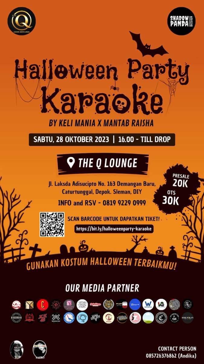 JKT48JOGJAFC's tweet photo. 🎃 Halloween Karaoke Night 🎃
By Keli Mania X Mantab Raisha Yogyakarta

🗓️ Tanggal: 28 Oktober 2023
🕓 open gate: 16:00 WIB — till drop

📍 Lokasi: The Q Jogja
https://t.co/354SJsTSAJ

📝Form pembelian tiket:
https://t.co/yG4UPu2ak9

🐲Ayo Ramaikan dan Gunakan Kostum Terbaikmu 🐲 https://t.co/UKlDs7sWoQ