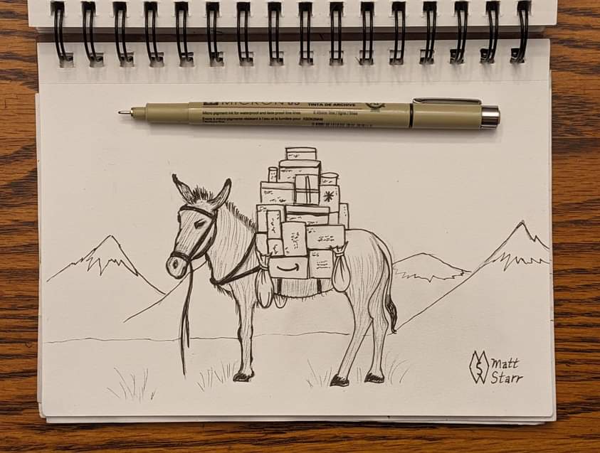 INKTOBER 2023- Day 27:  beast (of burden)

#mattstarrfineart #inktober #inktober2023 @inktober #inkartist #ink #art #inkwork #blackandwhite #sketch #design #inking #inkwork #doodle #creative #artist #beast #beasts #donkey #mule #beastofburden #carry #load #workanimal