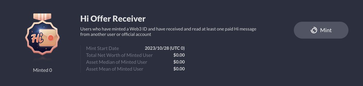 yichuan_drive's tweet photo. Attention #Debankers 🥸

On 2023/10/28 (UTC 0), the new #Badge 🫳 Hi Offer Receiver will be able to obtain the badge 🫡

Don't miss it, mint #HiOffer badge to increase your rank ⭐

Get it here 👉 https://t.co/Ibhbr95Dvl https://t.co/cOKo6Yj6xL