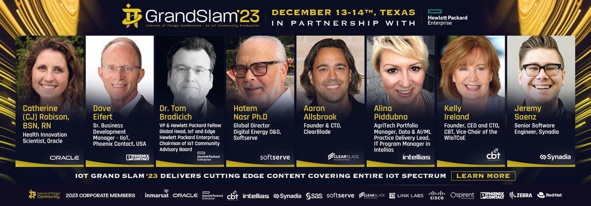 The #IoTCommunity is thrilled to present IoT Grand Slam, Dec 13th &amp; 14th, Houston Texas at HPE’s global HQ. Implementing Industrial/Enterprise IoT Successfully from Edge to Cloud is our event theme.
To attend register on the link below
iotslam.com/iot-grand-slam…
#IoT #IoTSlam #Edge