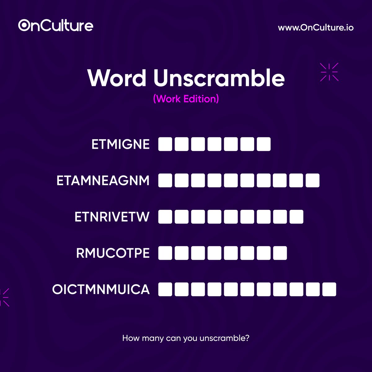 Let’s play a little game🫣

How many words can you unscramble?
#wordunscramble #fridaypost #OnCulture