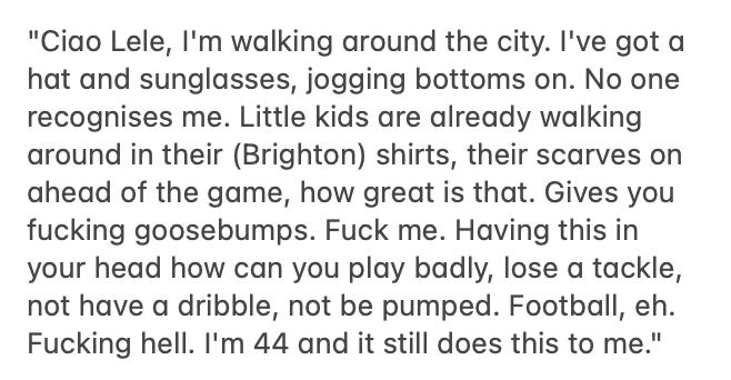 Former player turned football purist and influential pundit, Lele Adani, has posted a voice-note he received from De Zerbi yesterday afternoon and it's magnificent.  Brighton went on to win in Europe for the first time against Ajax. DEZERBISMO