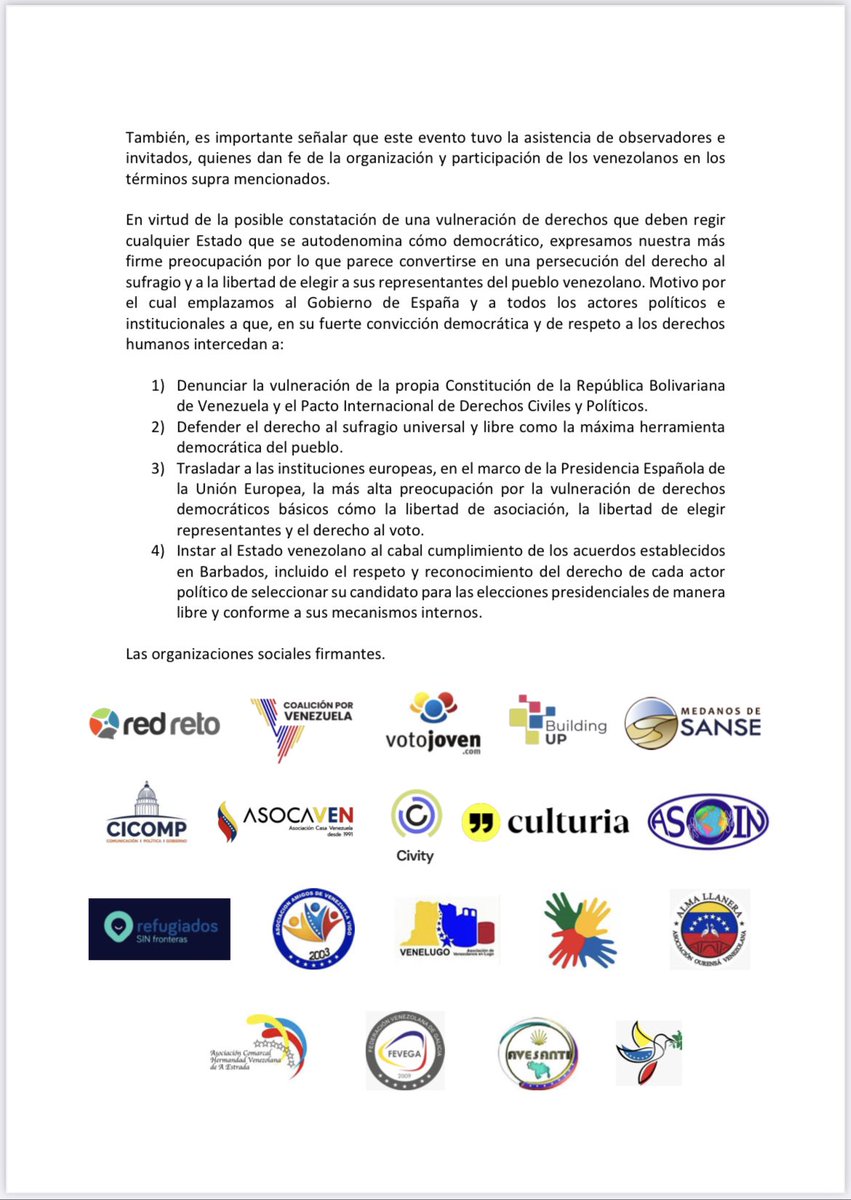 wgildavolio's tweet photo. 🇻🇪🇪🇸Principales organizaciones sociales de migrantes venezolanos en España piden al Gobierno español, en el contexto de su presidencia europea, y a todos los actores políticos y sociales, que actúen con determinación frente a patrones de persecución de derechos civiles.
#Urgente https://t.co/8yOGa2Ndmz