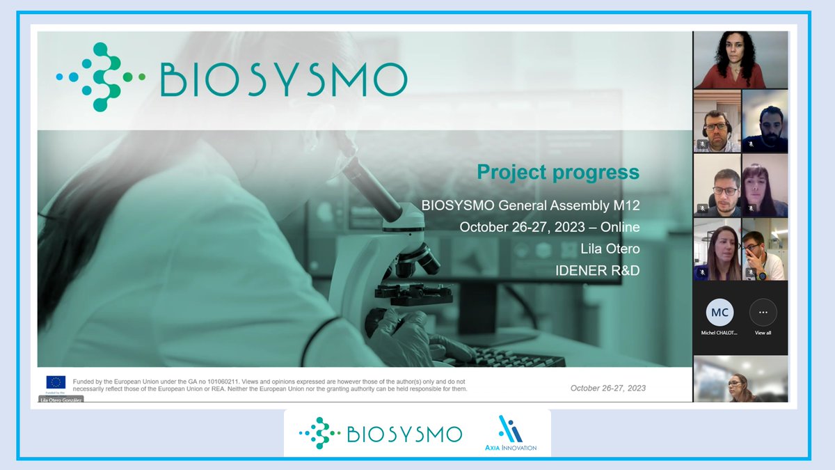 We attended BIOSYSMO’s 12-month General Assembly meeting online on October 26th and 27th.

We showed our work on exploitation activities.

For more info: axia-innovation.com/en/axia-at-bio…

#BIOSYSMO #EnvironmentalSustainability #Innovation #EUproject #horizoneurope