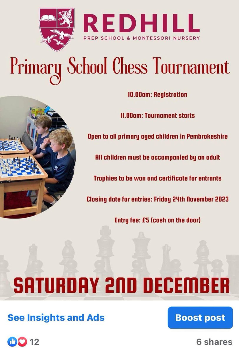 PrepRedhill's tweet image. We are thrilled to invite primary aged pupils to our chess tournament on the 2nd December. This event will be a great opportunity for young players to showcase their skills. 

Your pupils can enter via the online form (link below) 
forms.office.com/e/9GSgBDuBWv