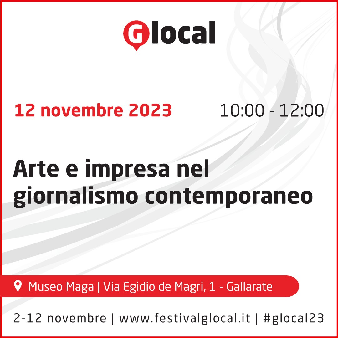 Domenica 12 novembre, ore 10:00, Museo MAGA
Nell'arte contemporanea arte cultura ed impresa sono un unico importante elemento
A #glocal23 con Maurizio Baruffi Eleonora Merlo Luca Missoni Francesco Moneta Luca Morari Andrea Saporiti <a href="/EmmaZanella/">Emma Zanella</a> <a href="/giovissi/">Silvia Giovannini</a>  
festivalglocal.it/incontro/arte-…