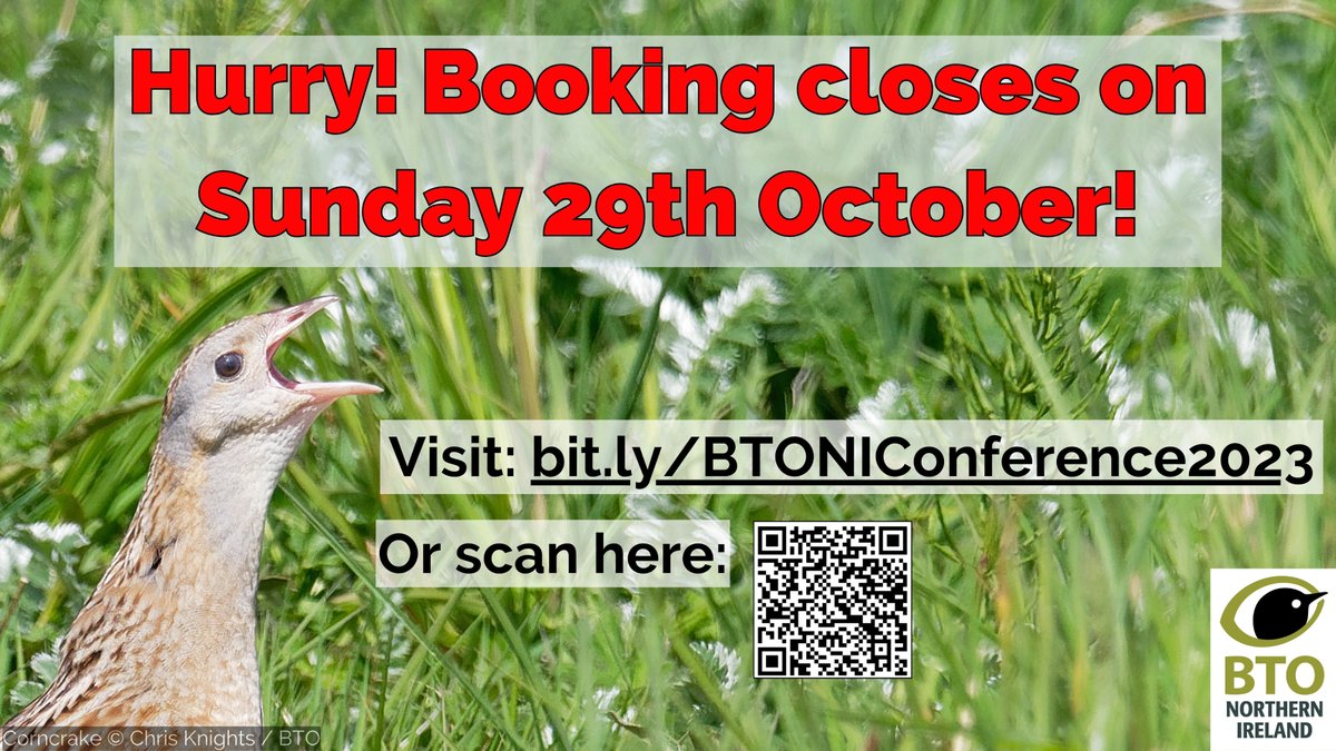 BTO Northern Ireland (@bto_nireland) on Twitter photo You have until Sunday night to book for the BTO NI Annual Conference that's taking place on 4th November, we hope to see you there!
Visit here: bto.org/event/1507?cha… You have until Sunday night to book for the BTO NI Annual Conference that's taking place on 4th November, we hope to see you there!
Visit here: bto.org/event/1507?cha…