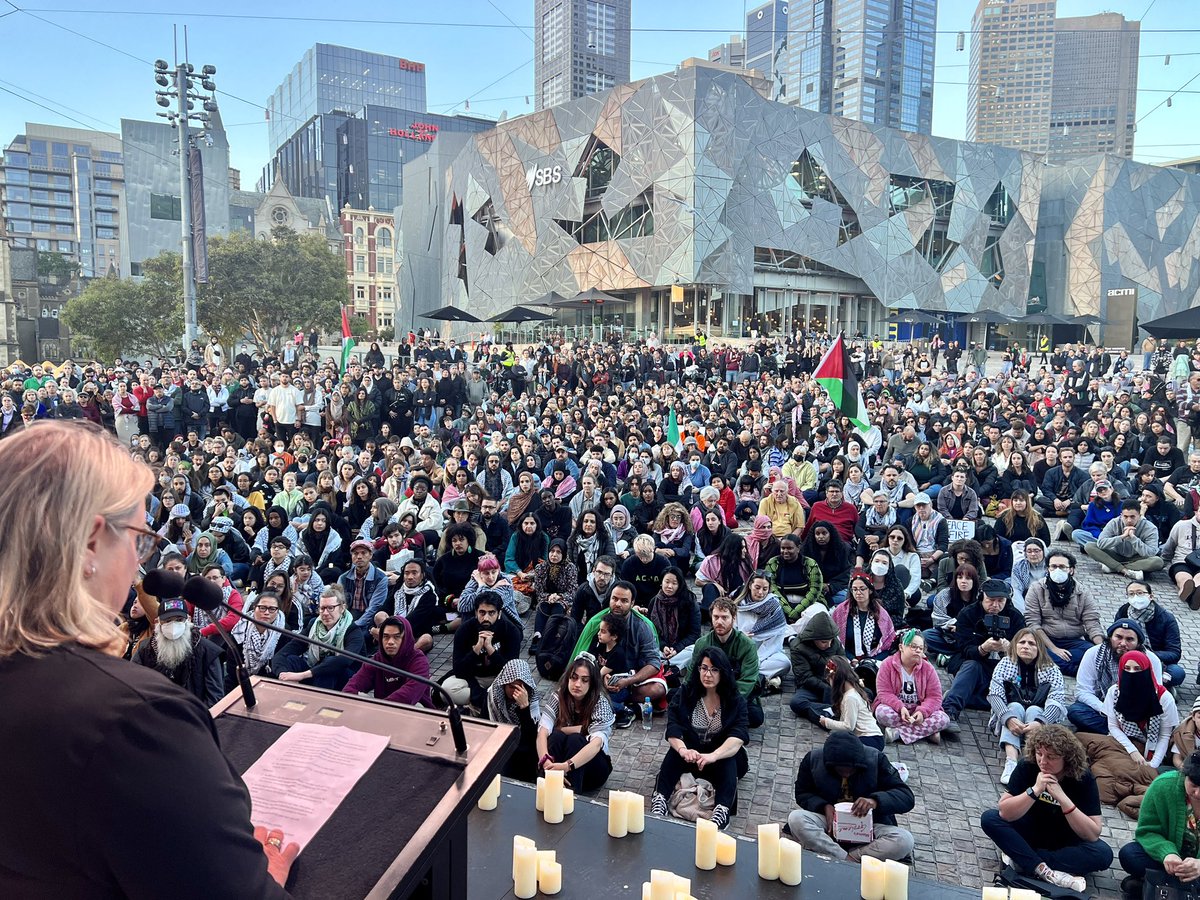 iamthenas's tweet photo. Thank you @FedSquare and @cityofmelbourne for standing up to the Israeli lobby pressure. 

Palestine belongs!

Australian Palestinians belong!

Our pain and suffering must be acknowledged like any other communities. 

A beautiful, somber and moving evening

Free Palestine! https://t.co/65Ec7RuEH5