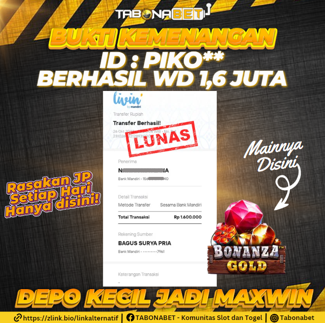 tabonabet's tweet photo. Bukti Kemenangan Slot Bonanza Gold Pragmatic Play Jackpot 1,6 Juta🔥
#tabonabet #kiky #megawati https://t.co/IRPZzDKe86
