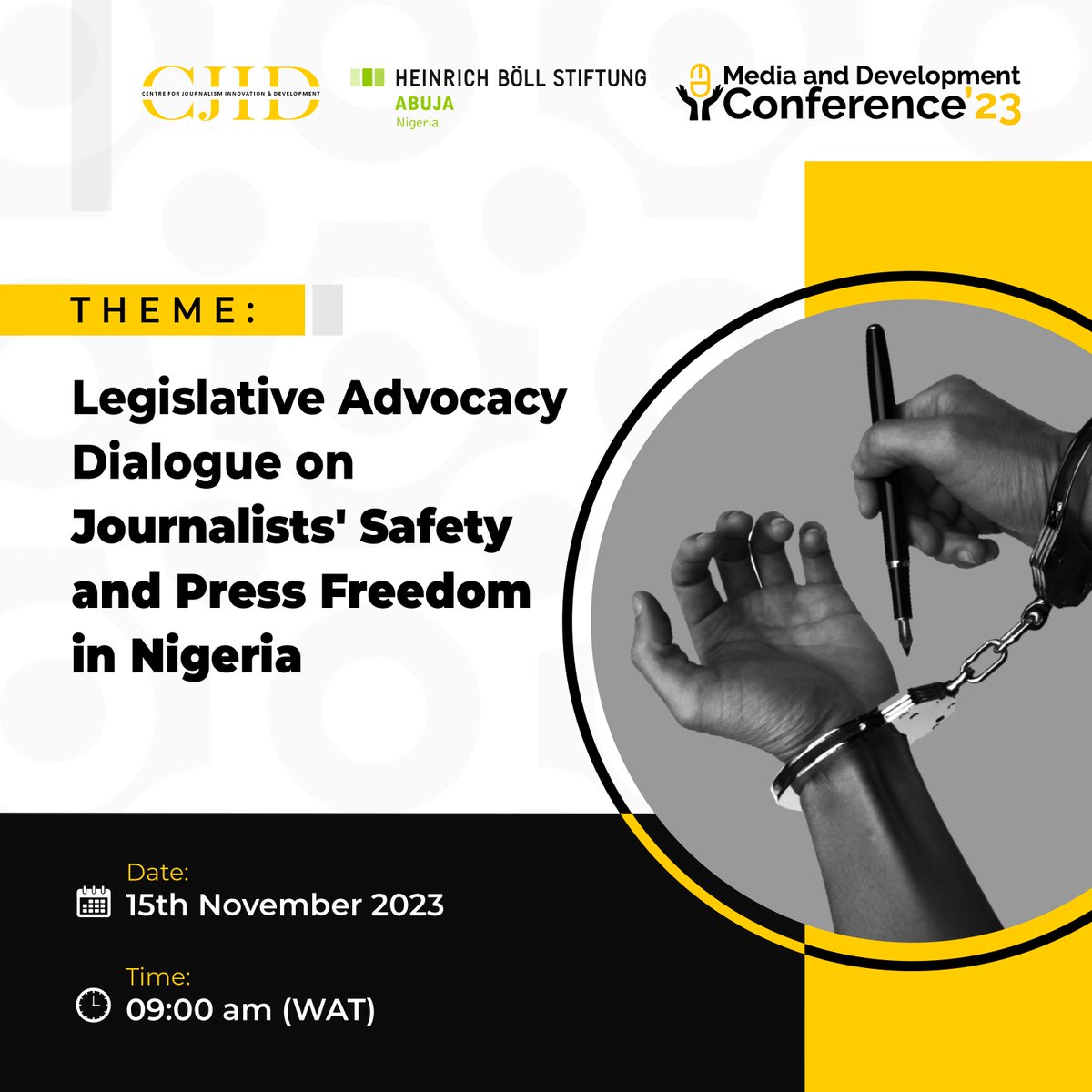 Centre for Journalism Innovation and Development (@cjidafrica) on Twitter photo On the sidelines of our upcoming Media and Development Conference, our Media Freedom Project will be hosting a Legislative Advocacy Dialogue for Press Freedom and Journalists Safety with support from <a href="/hbsNigeria/">Heinrich Böll Foundation - Abuja Office</a>. During this dialogue, we will explore critical issues around On the sidelines of our upcoming Media and Development Conference, our Media Freedom Project will be hosting a Legislative Advocacy Dialogue for Press Freedom and Journalists Safety with support from <a href="/hbsNigeria/">Heinrich Böll Foundation - Abuja Office</a>. During this dialogue, we will explore critical issues around