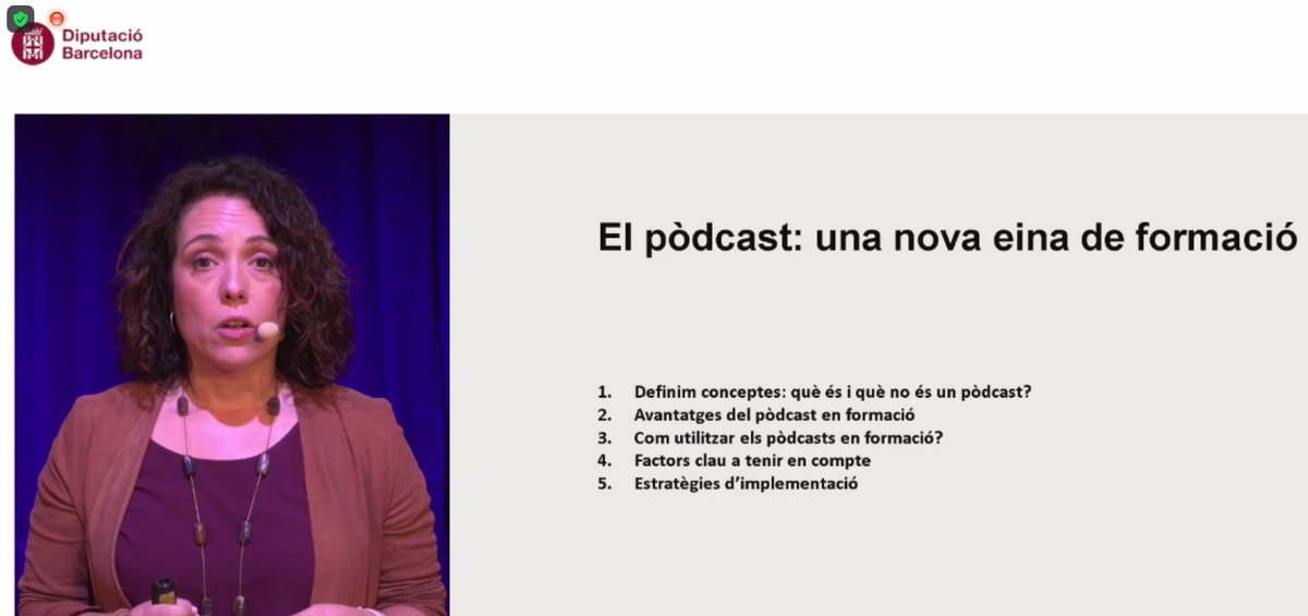 🔛 Sessió 1 hora, 1 habilitat 🔛

Avui, <a href="/monica_gunther/">Mónica Günther</a>, col·laboradora en la producció d'una col·lecció de pòdcasts de <a href="/FormacioDIBA/">Formació Diputació de Barcelona</a> i cofounder d'<a href="/EVOCOpodcast/">EVOCO - Podcasting Great Ideas</a>, ens parlarà sobre 'Què són els pòdcasts i el seu ús en formació'.

Comencem‼️