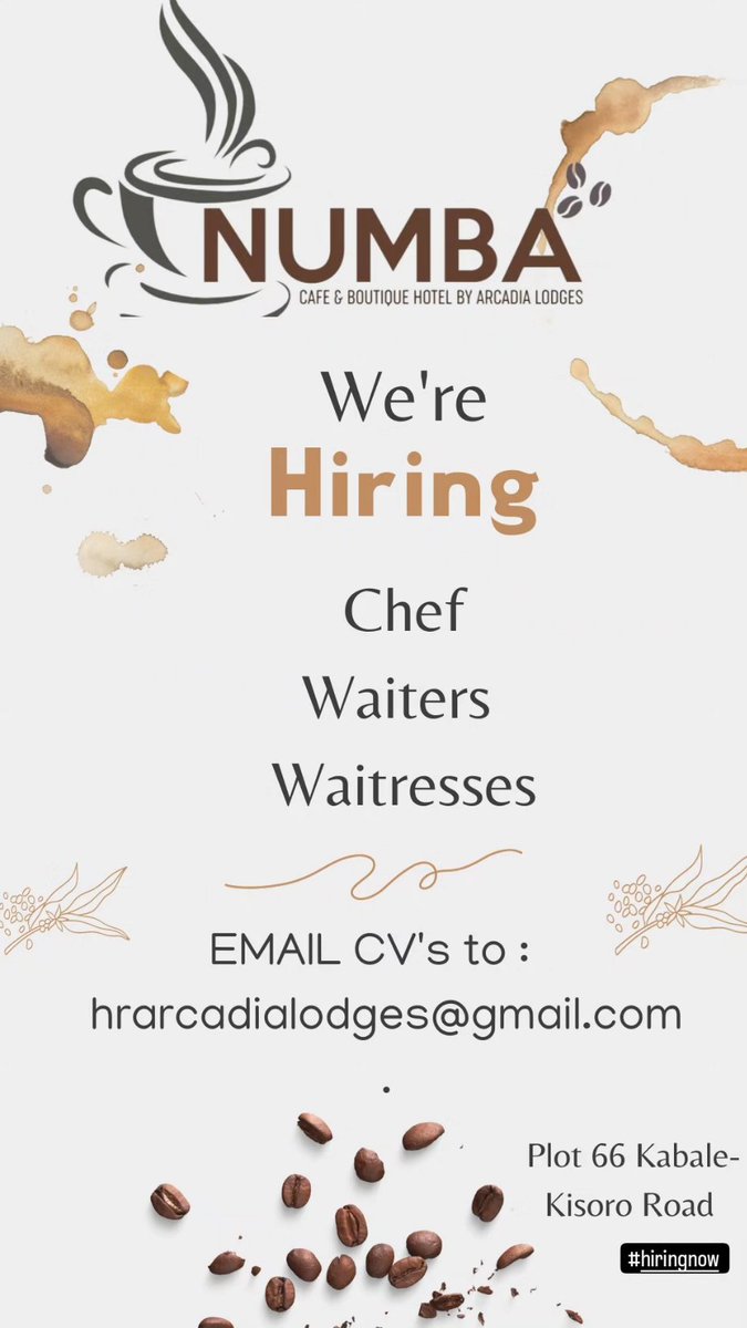 numba_cafe's tweet photo. Numba is #hiring . Come be part of a great team and work at one of #kabale's #favouritespots.
CV's can also be dropped at the Numba reception : Plot 66 Kabale-Kisoro Road.
#hotels
#Jobalert https://t.co/p68UdqK0DK