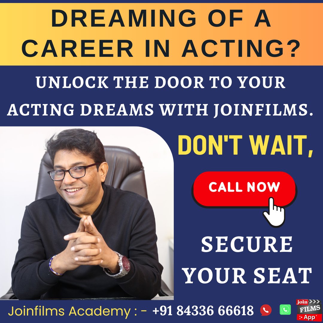 joinfilms's tweet image. 🌟 Ready to make your acting dreams a reality?🎭 Unlock the world of acting with Joinfilms, mentored by the award-winning film guru, Mr. Virendra Rathore.

For further information contact on : 8433666618
Download Join film App : bit.ly/3FaraN5😊

#Joinfilms