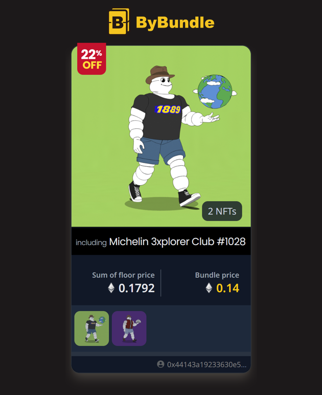 bybundle's tweet photo. 🚨Surprise Listing Alert🚨   

The [Michelin 3xplorer Club] NFT bundle is listed at 22% below the floor price.              

Run and grab it now!  
https://t.co/vPjRCFW9XN

#NFT @Michelin3xplore #bybundle #Crypto #Blockchain https://t.co/nNevxtRmq3