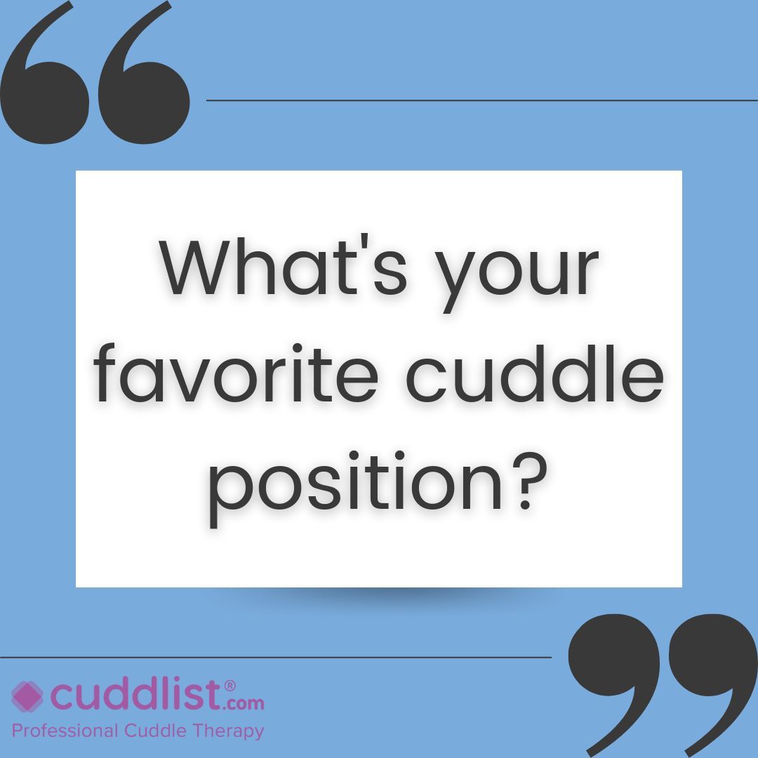 Cuddlist's tweet image. Friday Discussion Topic:
What's your favorite cuddle position?

#cuddlist #fridaydiscussion #cuddletherapy #discusiontopic #cuddletherapist #fridaydiscussiontopic #tipsandtricks #discuss #cuddling #touchtherapy #cuddleposition #howtocuddle #cuddletips #holdme