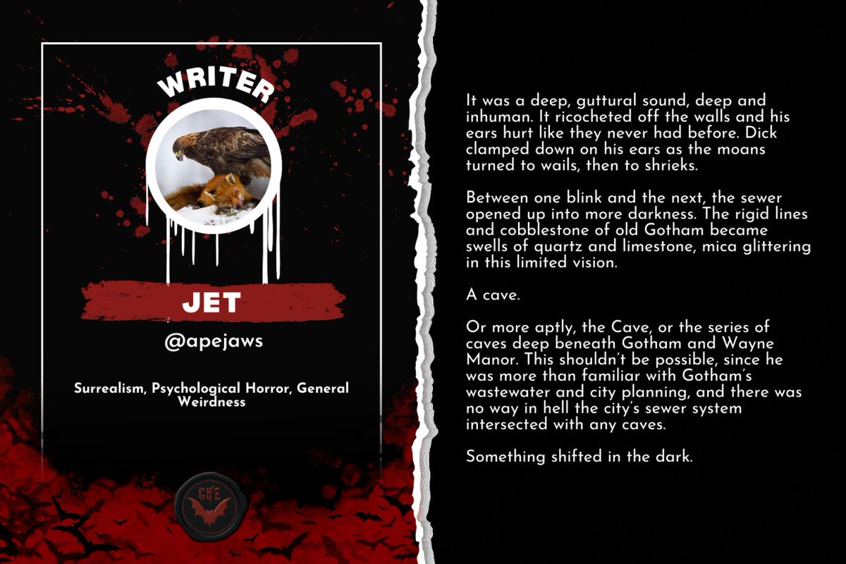 GothamHorrorZ's tweet photo. Introducing our fearsome Fic Writers! 🩸
Lose yourself in the shocking stories and worrisome worlds of Scar, Esther, Sparky, Sunflower, Jet and Shipyrds. https://t.co/WJ5UjGIZN1