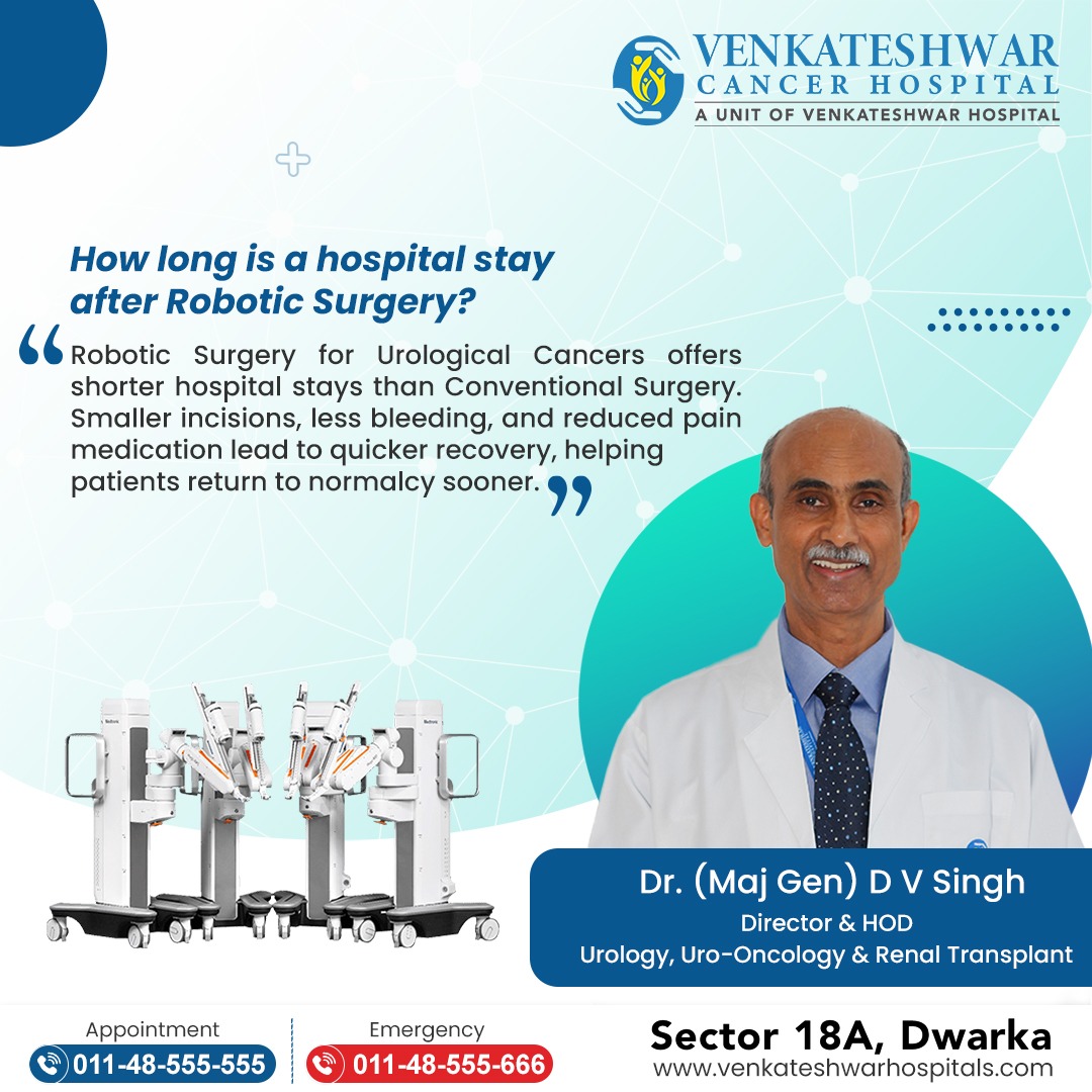How long is a hospital stay after Robotic Surgery?

Get insights from Dr. (Maj Gen) D V Singh (Director & HOD - Urology, Uro-Oncology & Renal Transplant) at Venkateshwar Hospital. 

For more details, call: 011-48-555-555

#VenkateshwarHospital #UrologicalCancers #ProstateCancer